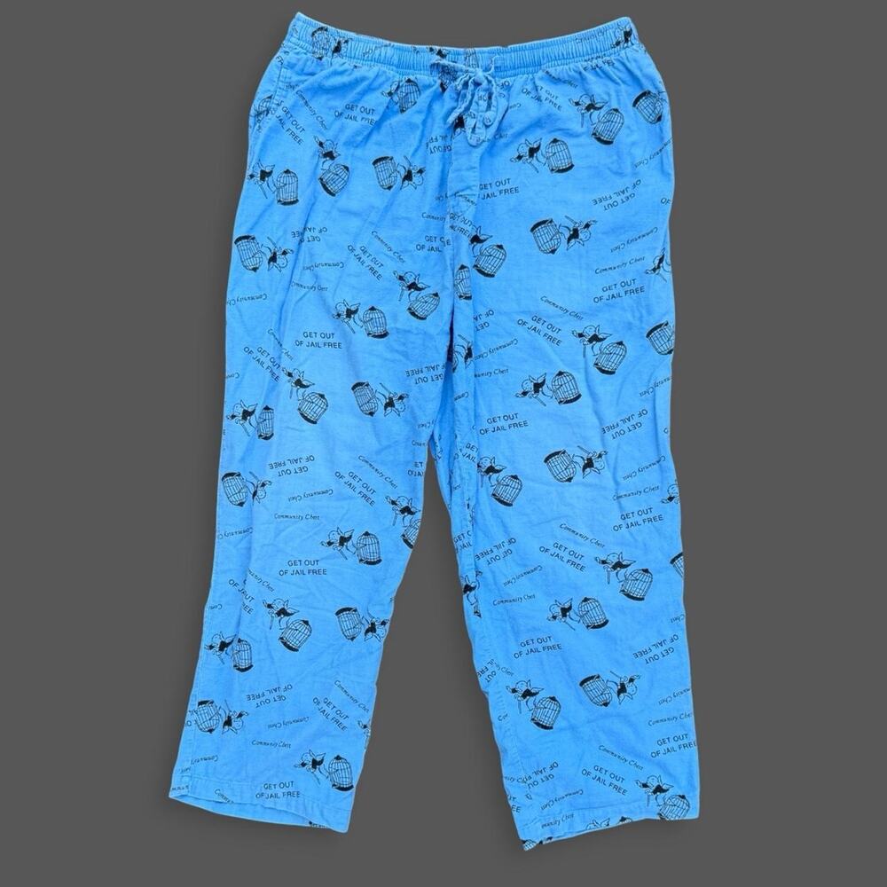 Hasbro Monopoly Vintage 2000s Pajama Pants Size XL • 100% Cotton • Blue w/ Black